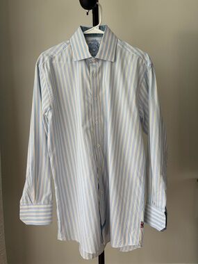 English Laundry Light Blue and White Striped Dress Shirt